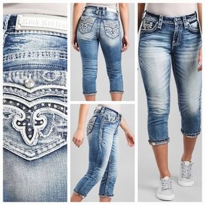 🤘NWT🎸 ROCK REVIVAL ARONA EASY CROP CAPRI JEANS Size 27
